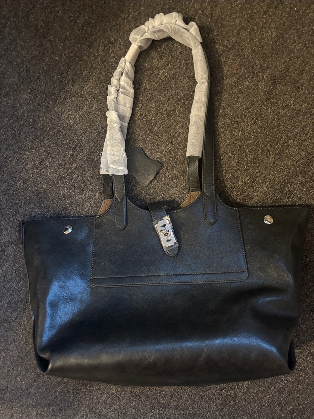 Black Crystal Vegetable-tanned leather Leather Large Volume Tote Silver Hardware